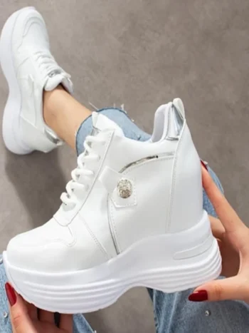 Papucsan Beyaz Beta/Gümüş Desen Gizli Topuk Kadın Spor Ayakkabı