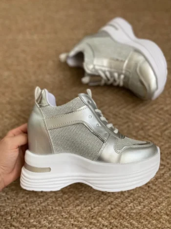 Papucsan Gümüş Gizli Topuk Kadın Spor Ayakkabı