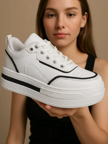 Papucsan Bufalo Yüksek Taban Siyah/Beyaz Mat Kadın Spor Ayakkabı