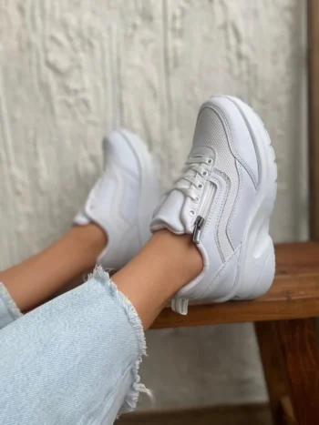 Papucsan Beyaz Mat Sim Çizgi Kadın Spor Ayakkabı